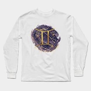 Gemini gold symbol with constellation on watercolor Long Sleeve T-Shirt